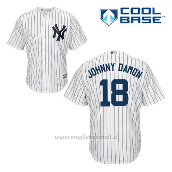 Maglia Baseball Uomo New York Yankees Johnny Damon 18 Bianco 1ªCool Base